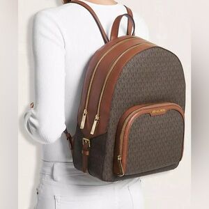 Michael Kors Jaycee Large Backpack In Brown Signature NEW